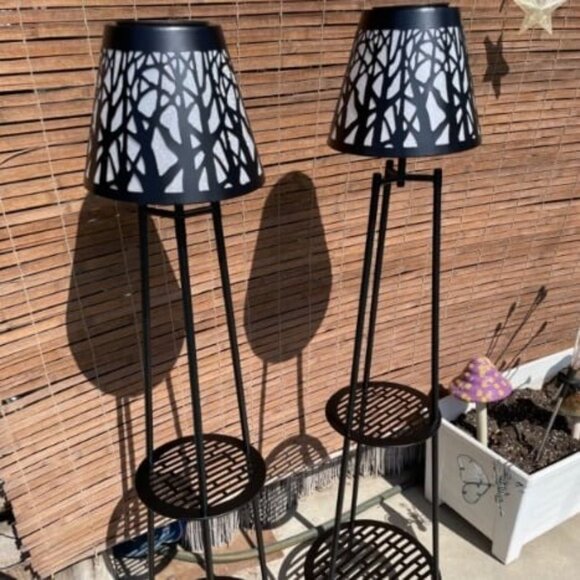 2 Pack 45.5'' Solar Lights with 2 Tier Plant Stand, Metal Solar Floor Lamps - Picture 2 of 2